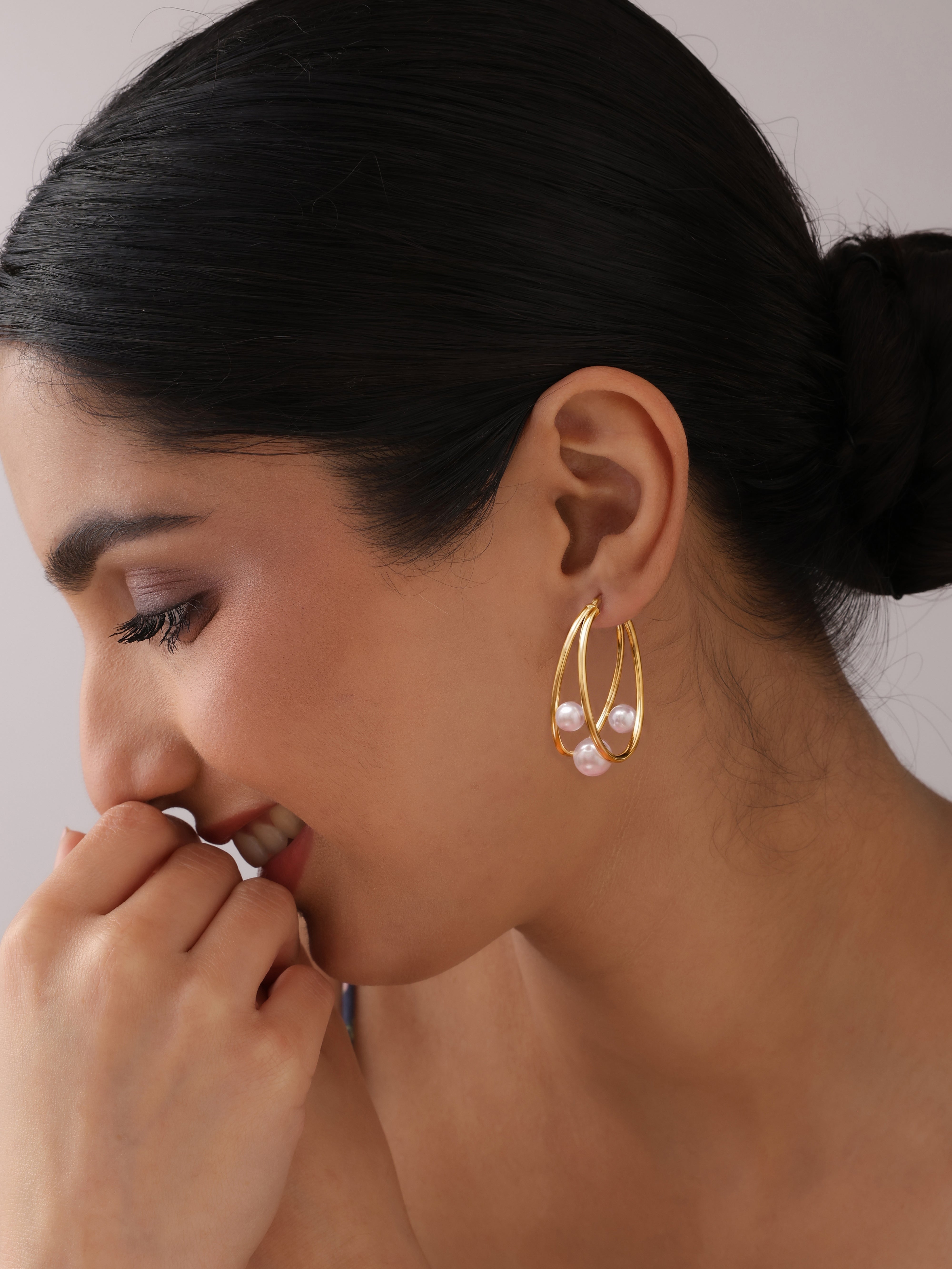 Gold Pearl Double Hoop Earrings