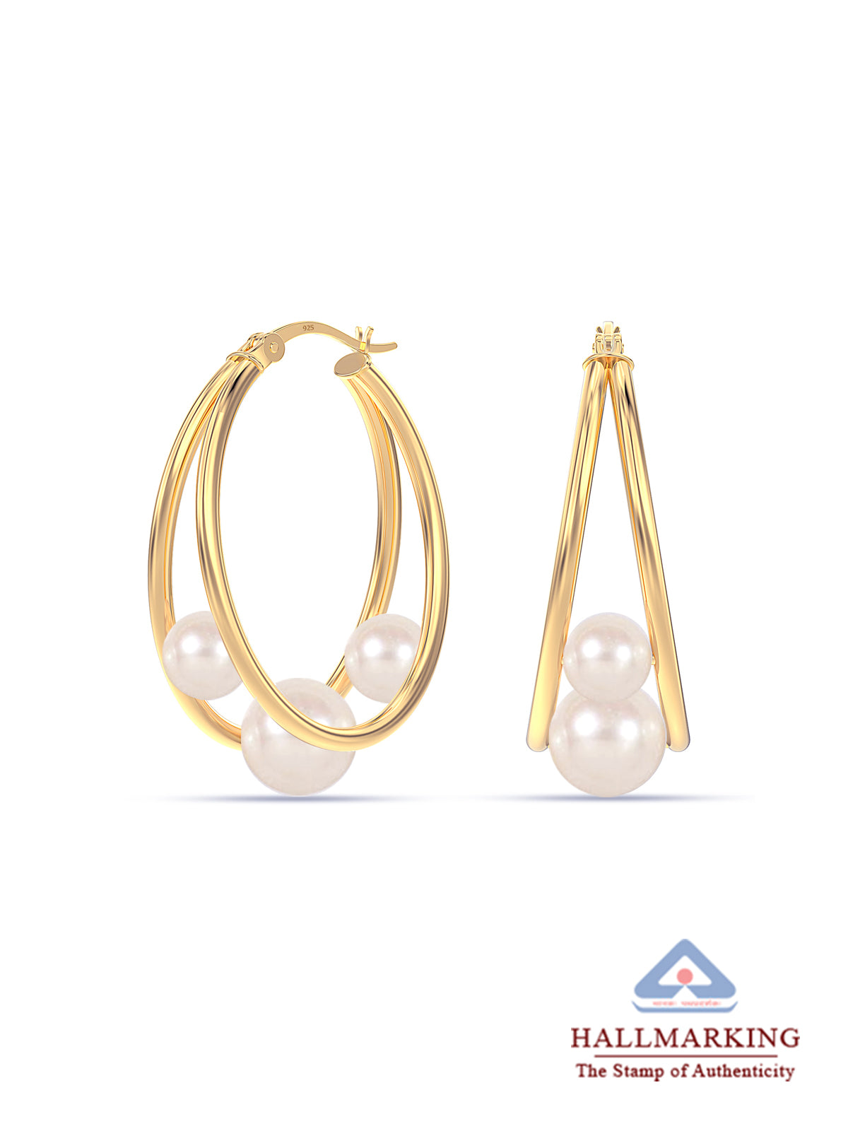 Gold Pearl Double Hoop Earrings