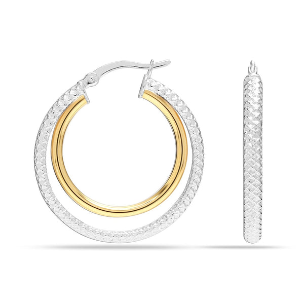 925 Sterling Silver 18K Gold-Plated Two-Tone Round Hoop Earrings for Women Teen