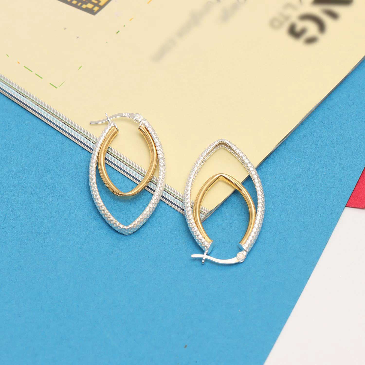 925 Sterling Silver 18K Gold-Plated Two-Tone Oval Click-Top Hoop Earrings for Women Teen