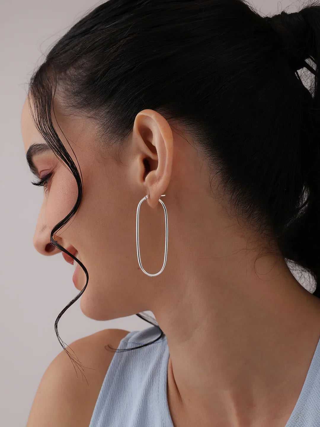 Elara Sterling Silver Long Oval Drop Hoops
