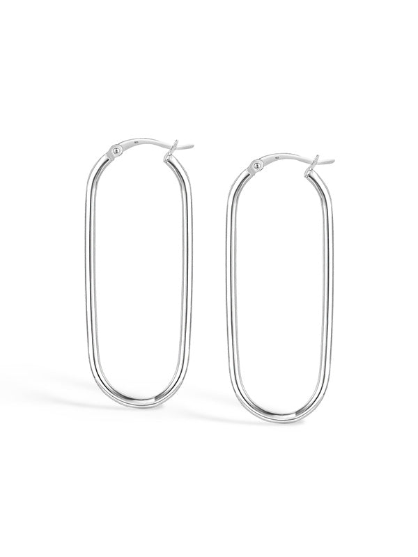 Elara Sterling Silver Long Oval Drop Hoops