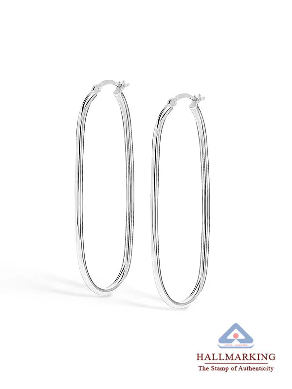 Elara Sterling Silver Long Oval Drop Hoops
