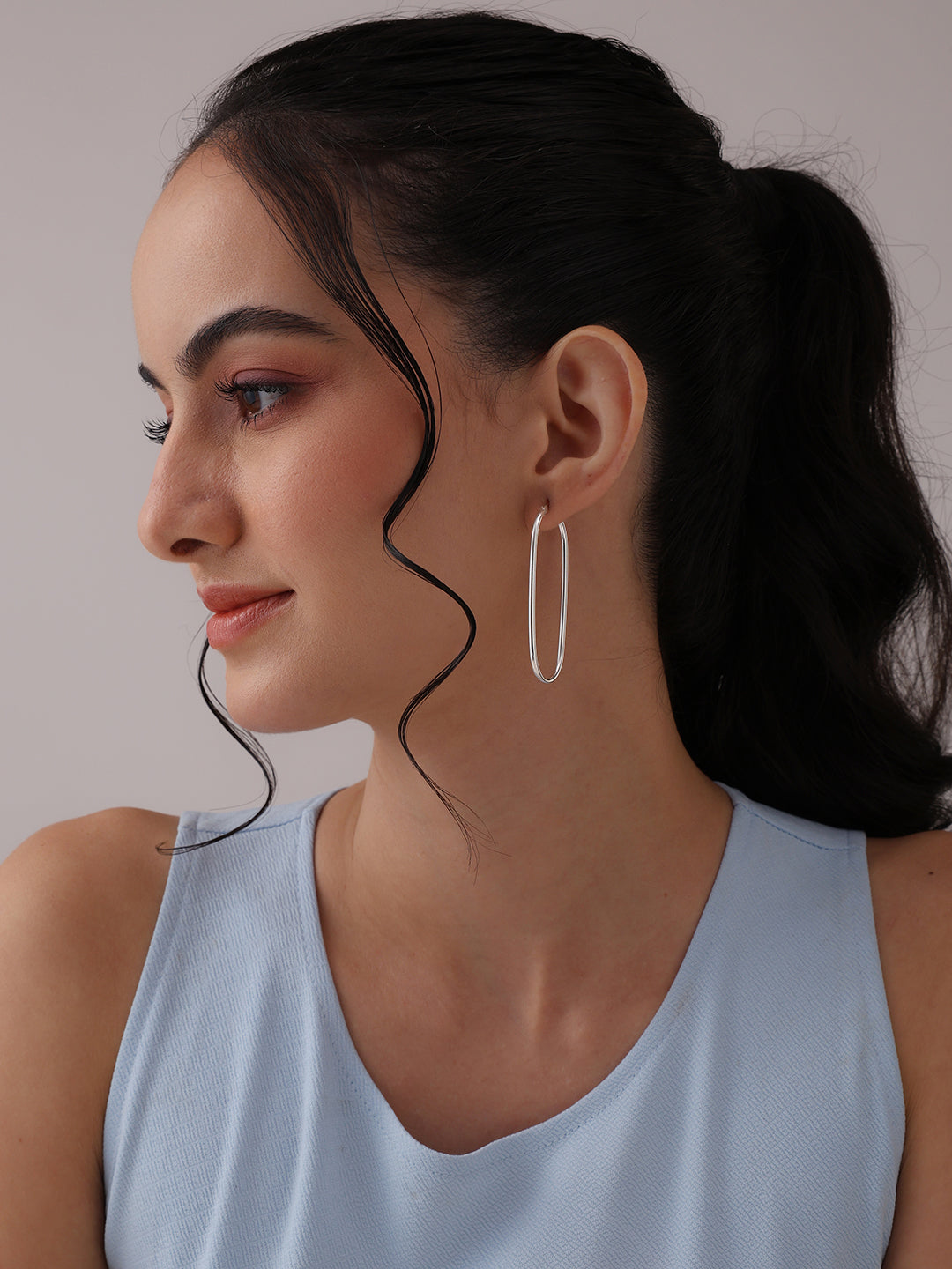 Elara Sterling Silver Long Oval Drop Hoops