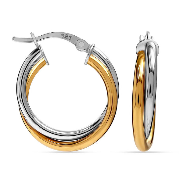 925 Sterling Silver Two-Tone Lightweight Italian Design Intertwined Click-Top Hoops Earrings for Women Teen