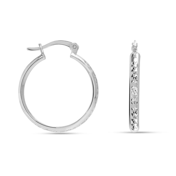 925 Sterling Silver Classic Lightweight Italian 3 MM Textured Diamond-Cut Click-Top Hoop Earrings for Women