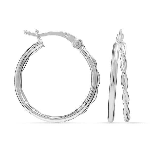 925 Sterling Silver Double Twisted Click-Top Hoop Earrings for Women Teen