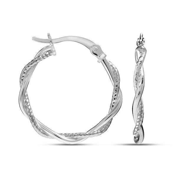 925 Sterling Silver Twisted Rope Click-Top Hoop Earrings for Women Teen