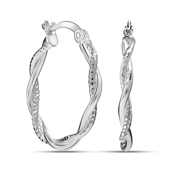 925 Sterling Silver Twisted Rope Click-Top Hoop Earrings for Women Teen