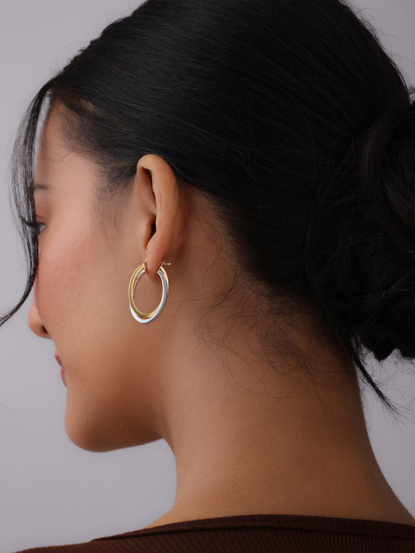 Lunara Sculpted Dual Tone Hoop Earrings for Women