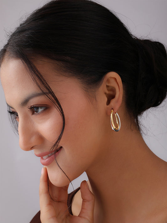 Lunara Sculpted Dual Tone Hoop Earrings for Women
