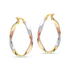925 Sterling Silver 14K Gold-Plated Three-Tone Lightweight Twist Round Hoop Earrings for Women