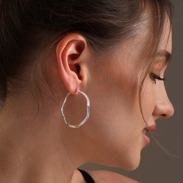 925 Sterling Silver Round Twisted Wavy Hoop Earrings for Women