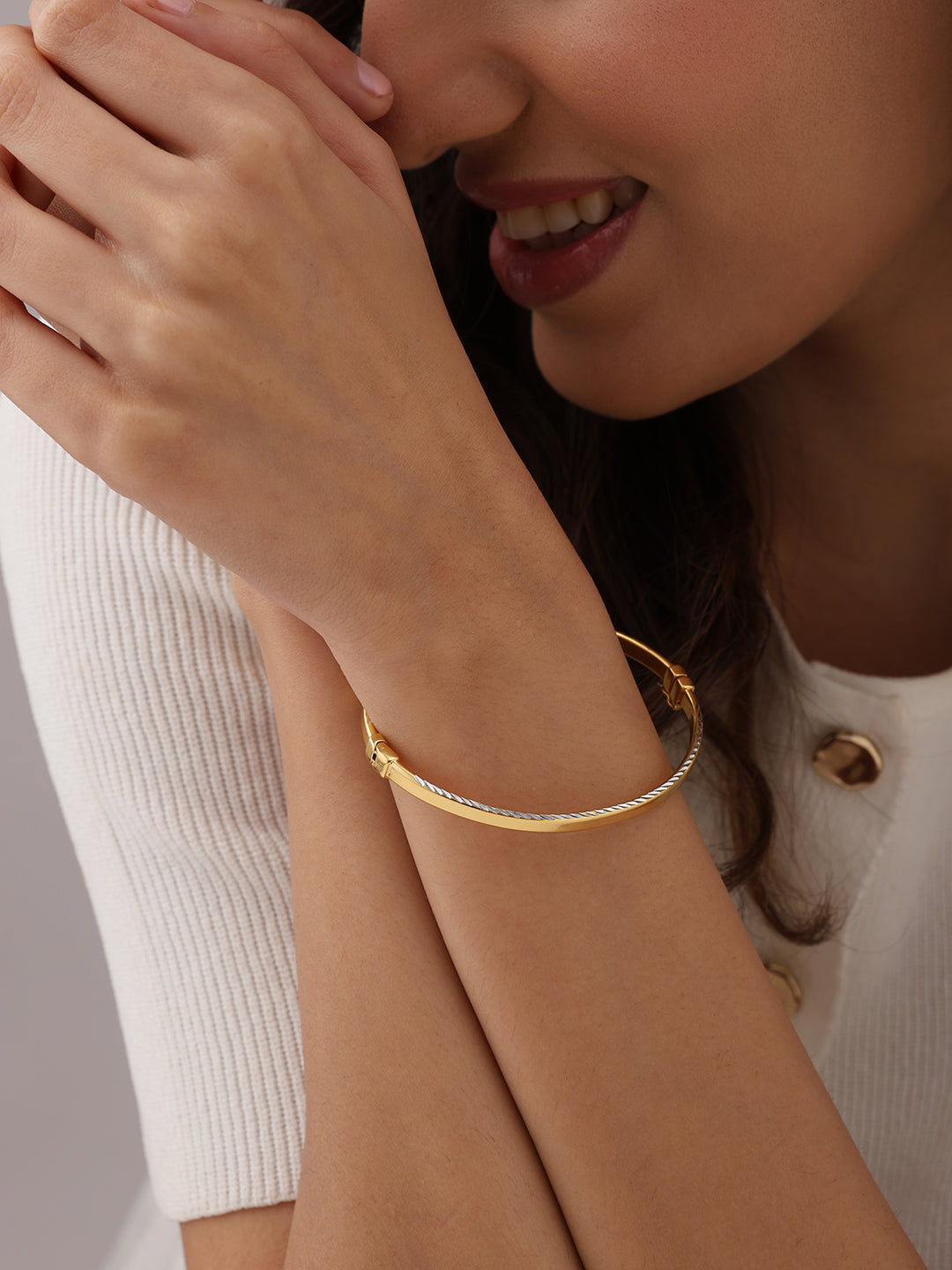 Gold Plated Oval Bangle Bracelet with Textured Edge