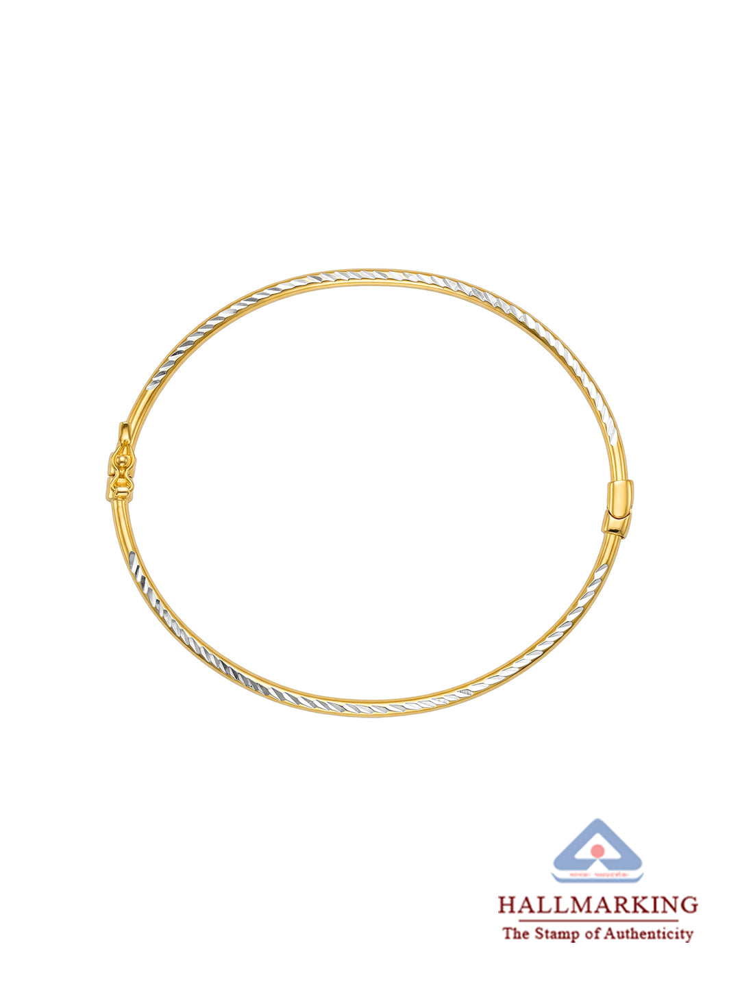 Gold Plated Oval Bangle Bracelet with Textured Edge