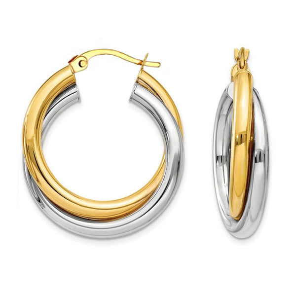 925 Sterling Silver Two-Tone Intertwining Round Oval Shape Tube Polished Hoop Earrings for Women
