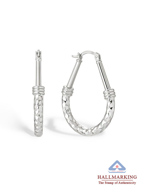 Pears Shape Sculptural Hoops in Silver