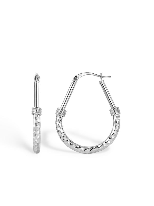 Pears Shape Sculptural Hoops in Silver