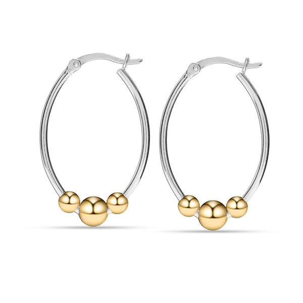 925 Sterling Silver 14K Gold-Plated Light-Weight Oval Two-Tone Hoop Earrings for Women