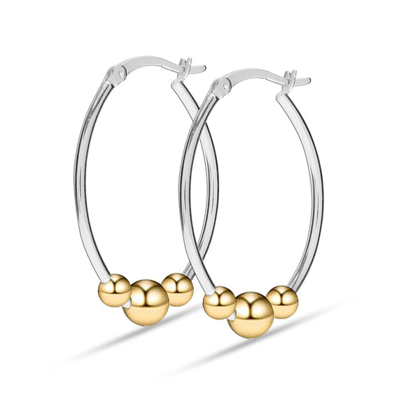 925 Sterling Silver Oval Two-Tone Hoop Earrings for Women