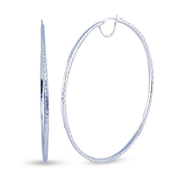 925 Sterling Silver Diamond-Cut Hoop Earrings Italian Design Click-Top for Women
