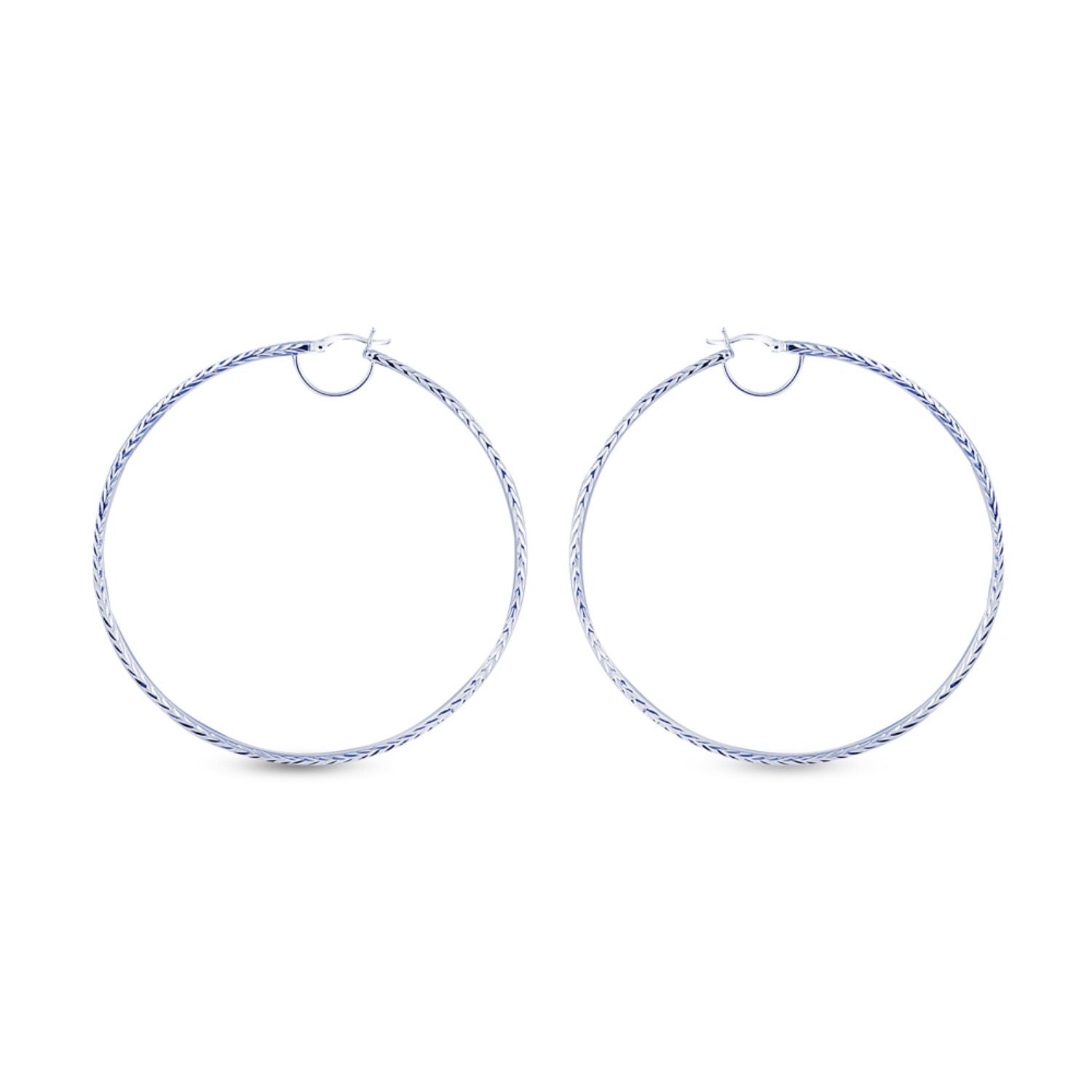 925 Sterling Silver Diamond-Cut Hoop Earrings Italian Design Click-Top for Women 60 MM