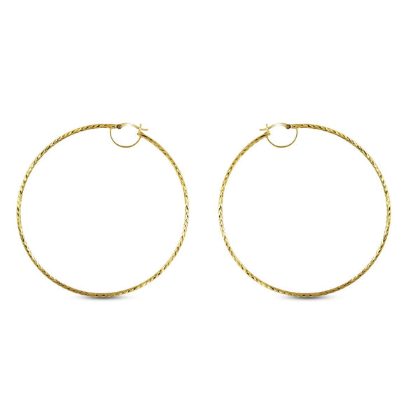 925 Sterling Silver Diamond-Cut Gold-Plated Hoop Earrings Italian Design Click-Top for Women 60 MM