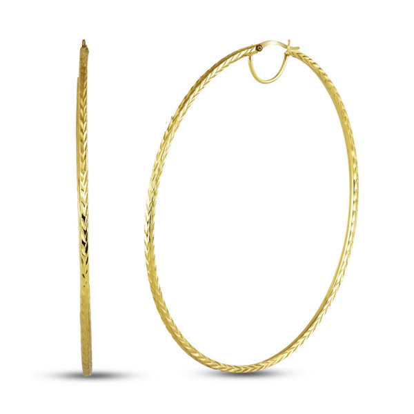 925 Sterling Silver Diamond-Cut Gold-Plated Hoop Earrings Italian Design Click-Top for Women 60 MM