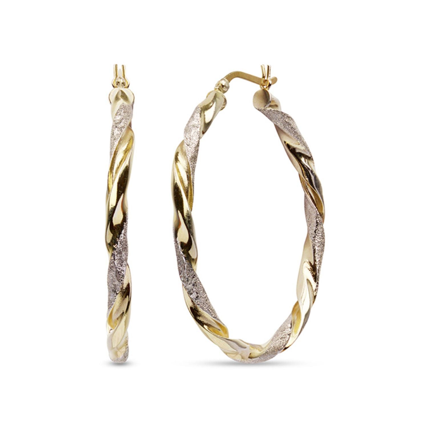925 Sterling Silver Jewellery Two-Tone Italian Design Hoop Earrings for Women 50 MM