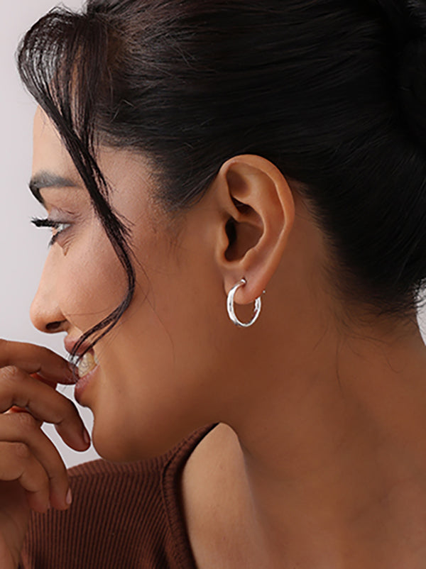 Women wearing Italian Tube Click-Top Hoops 2.5mm