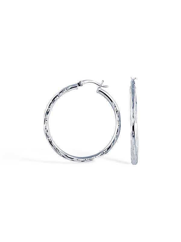 Diamond cut silver hoops 