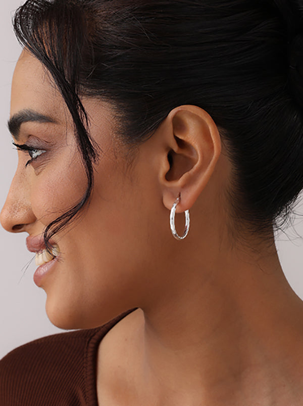 Women wearing Italian Tube Click-Top Hoops 2.5mm