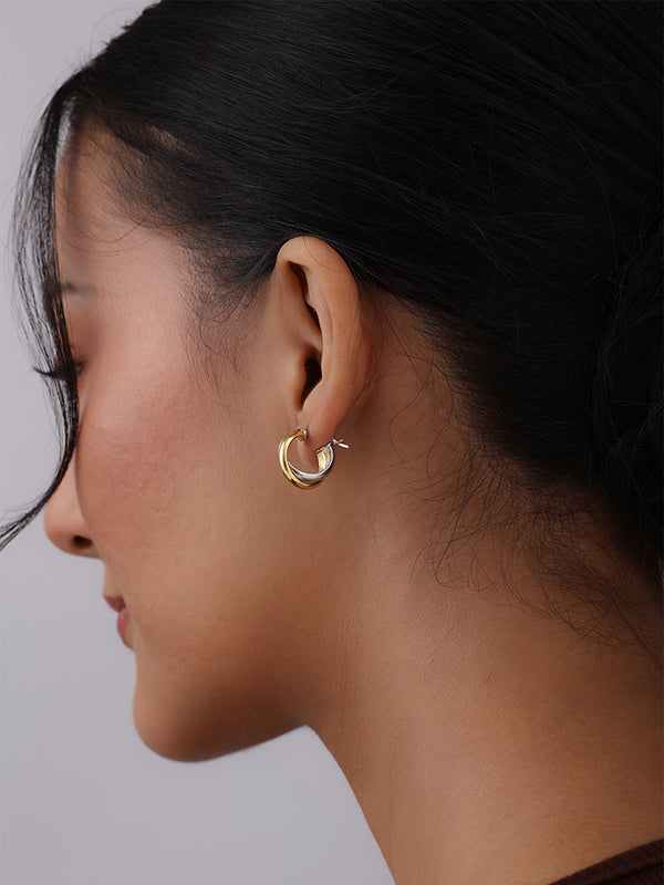 Nyra Overlap Dual Tone Hoop Earrings for Women