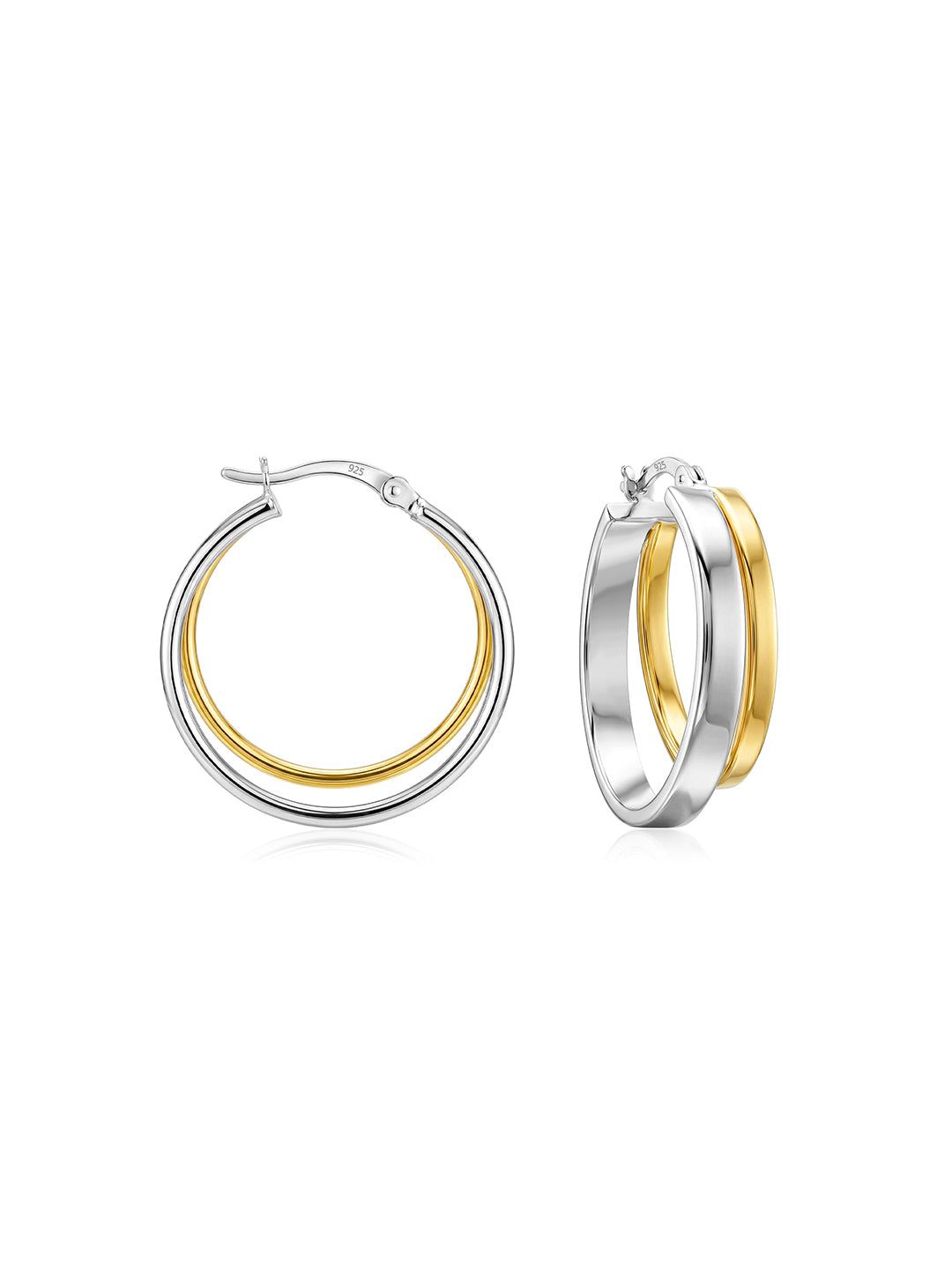 Dual Tone Click Hoop Earrings