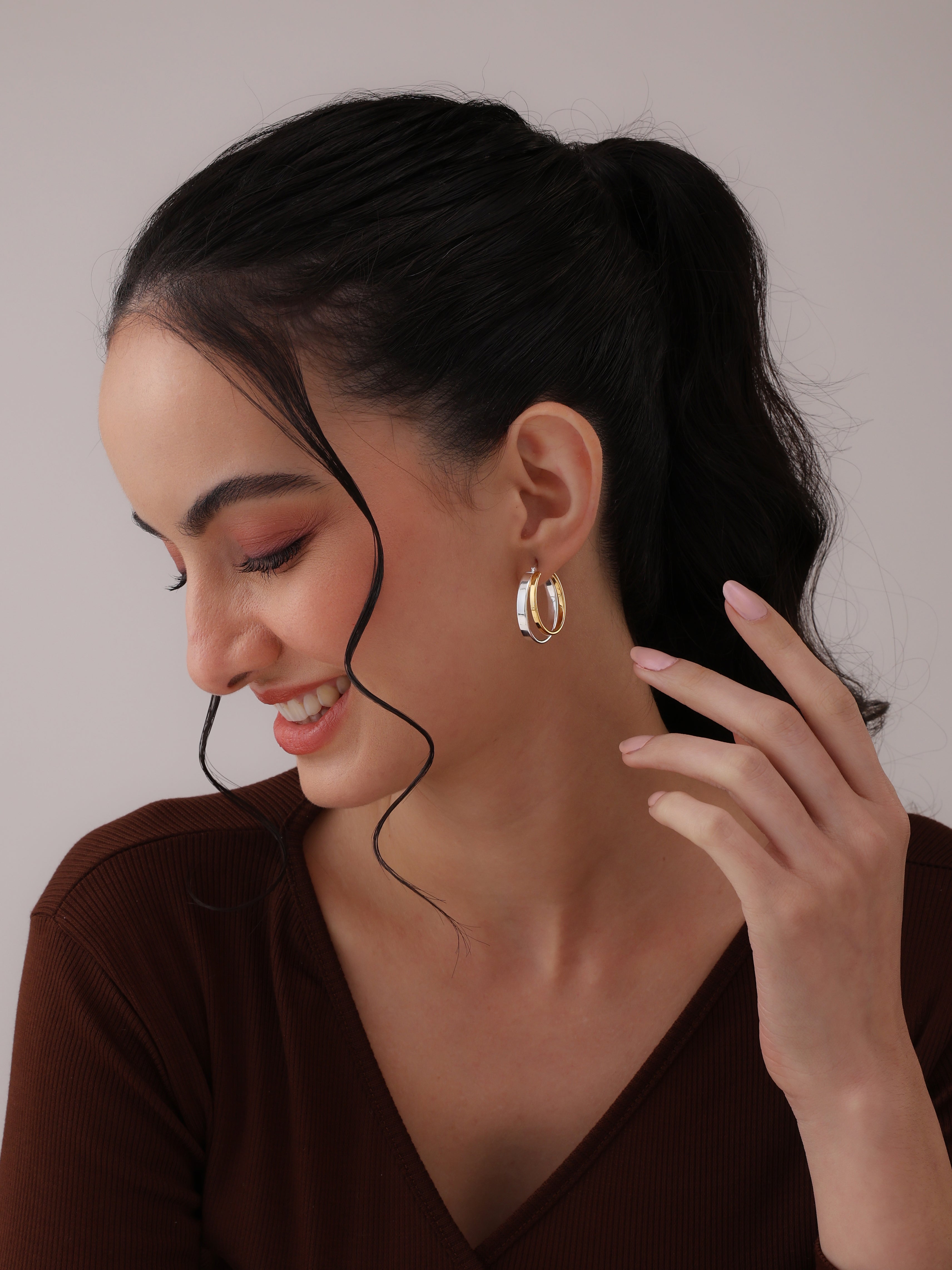 Dual Tone Click Hoop Earrings