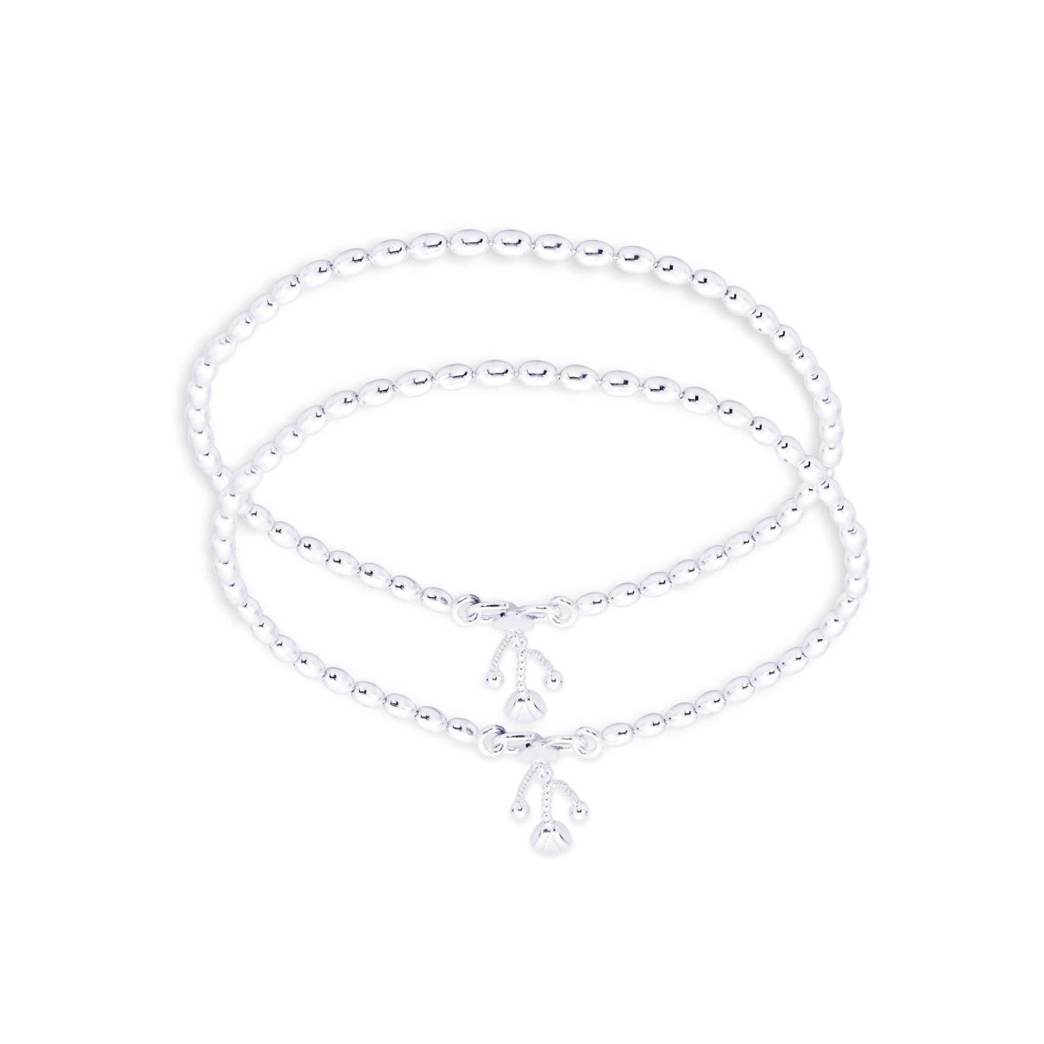 925 Sterling Silver Flower Charm Chain Anklet for Women (PAIR ANKLET)