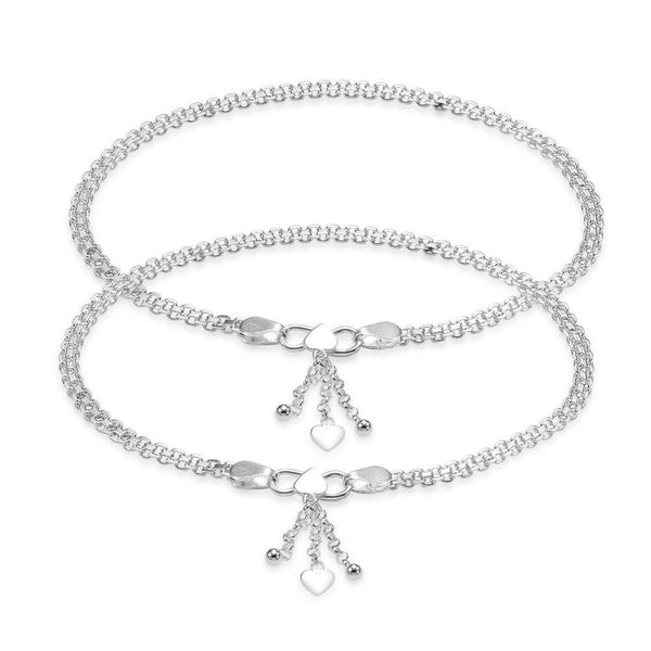 925 Sterling Silver Modern Sleek Chain Anklets Pair for Women
