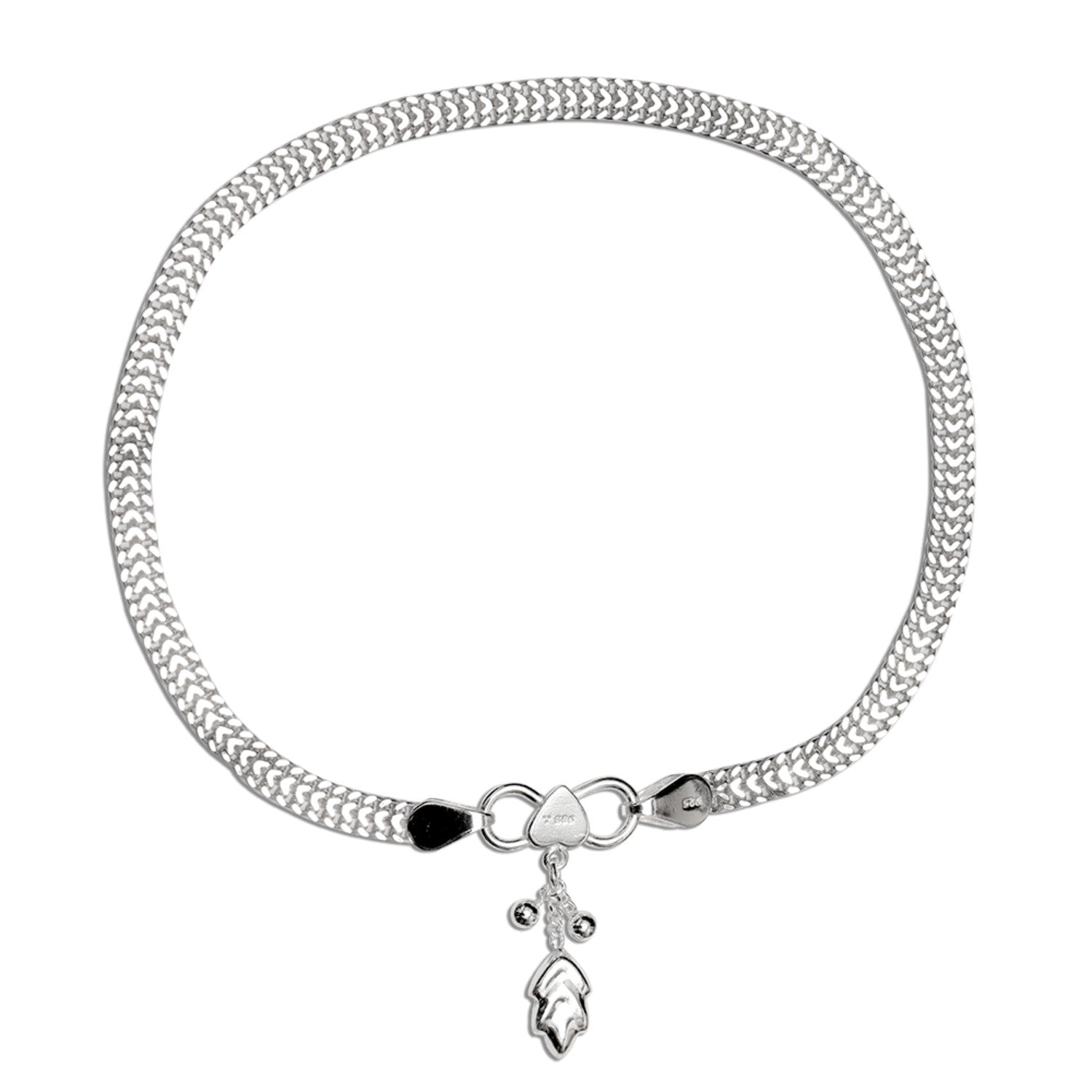 925 Sterling Silver Leaf Charm Curb Chain Anklet for Women (PAIR ANKLET)