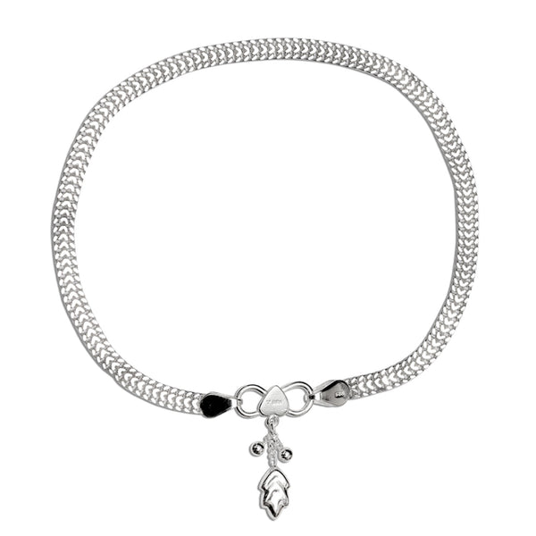 925 Sterling Silver Leaf Charm Curb Chain Anklet for Women (PAIR ANKLET)