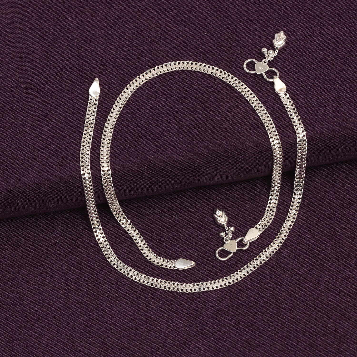 925 Sterling Silver Leaf Charm Curb Chain Anklet for Women