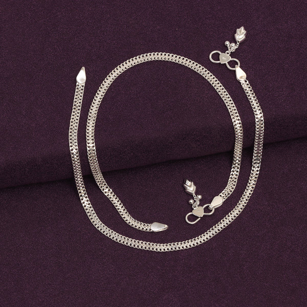 925 Sterling Silver Leaf Charm Curb Chain Anklet for Women (PAIR ANKLET)