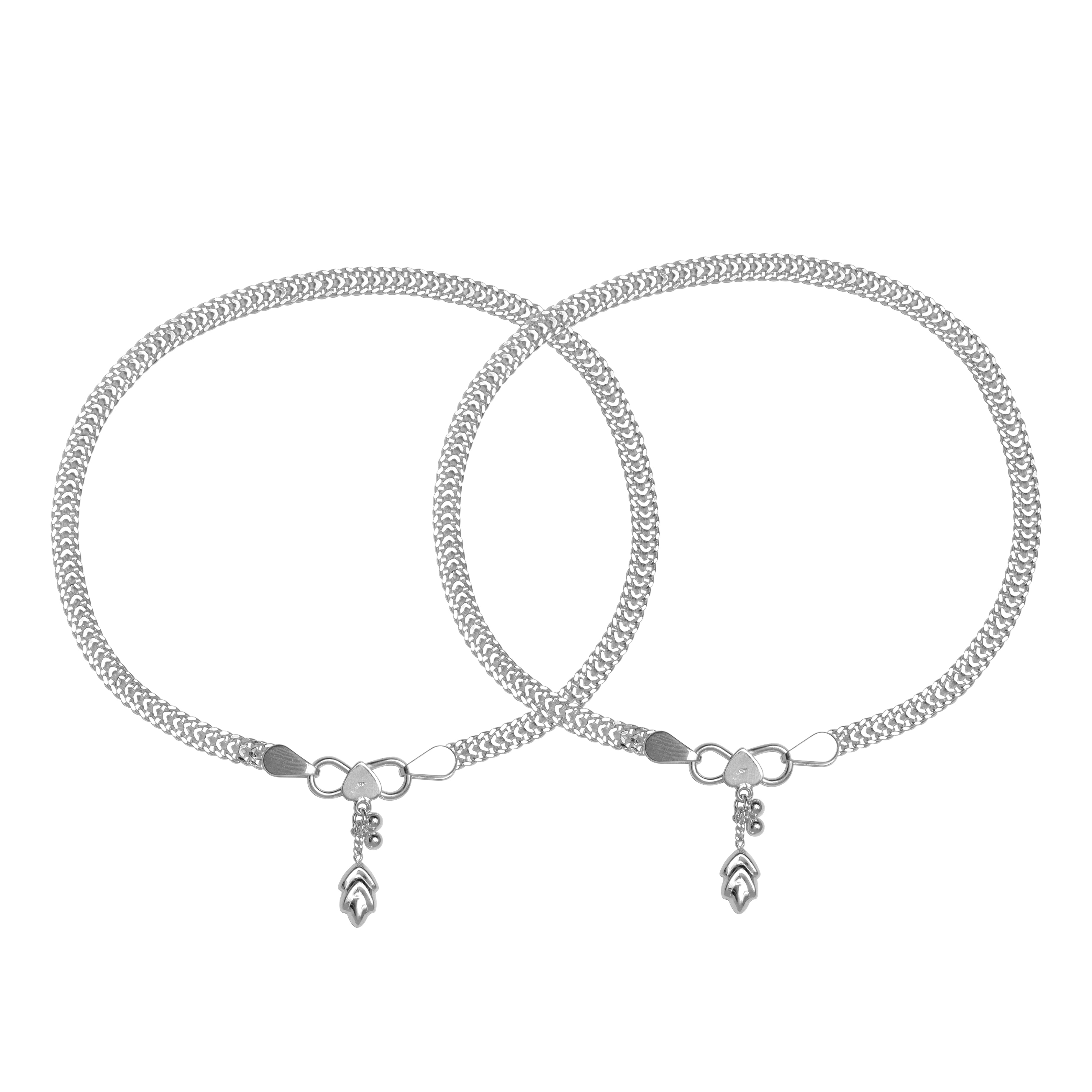 925 Sterling Silver Leaf Charm Curb Chain Anklet for Women (PAIR ANKLET)