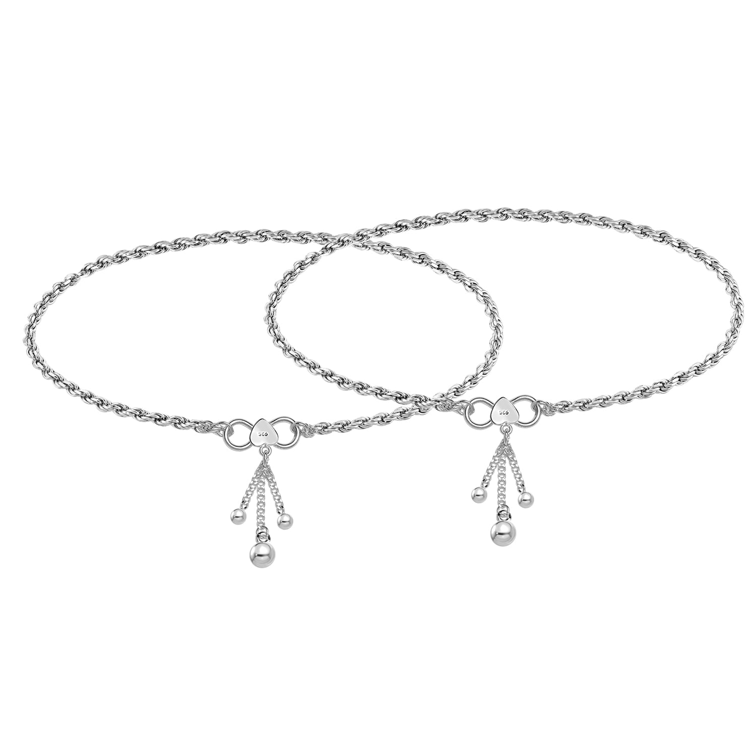 925 Sterling Silver Hanging Charm Payal Anklets for Women