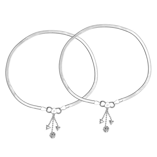 925 Sterling Silver Leaf Charm Snake Chain Anklet for Women (PAIR ANKLET)
