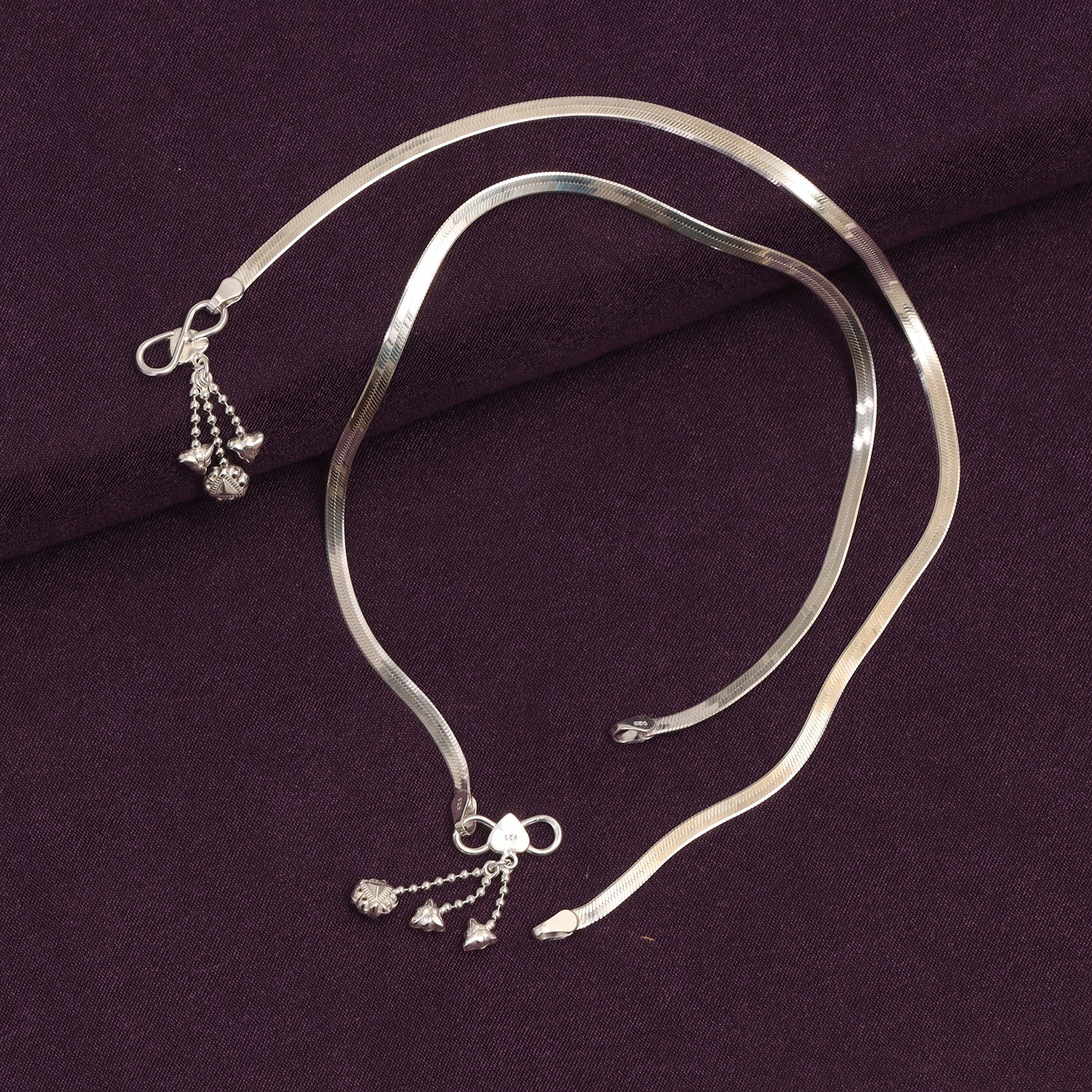 925 Sterling Silver Leaf Charm Snake Chain Anklet for Women (PAIR ANKLET)