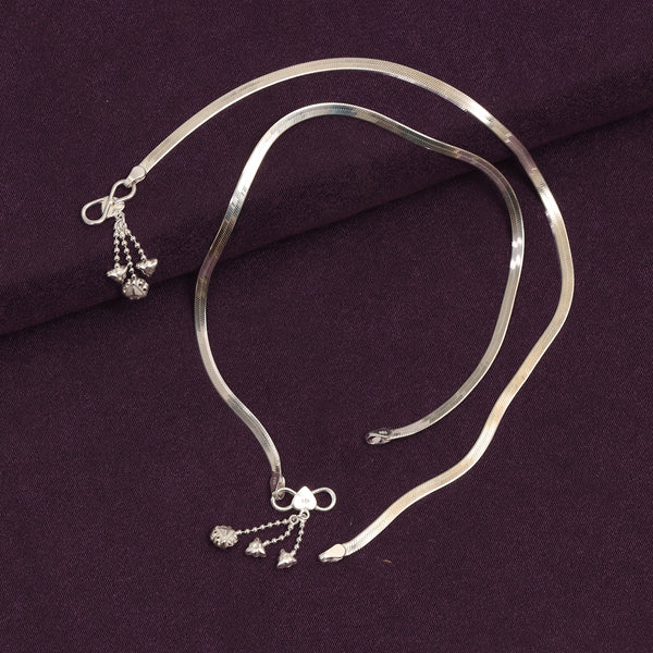 925 Sterling Silver Leaf Charm Snake Chain Anklet for Women (PAIR ANKLET)