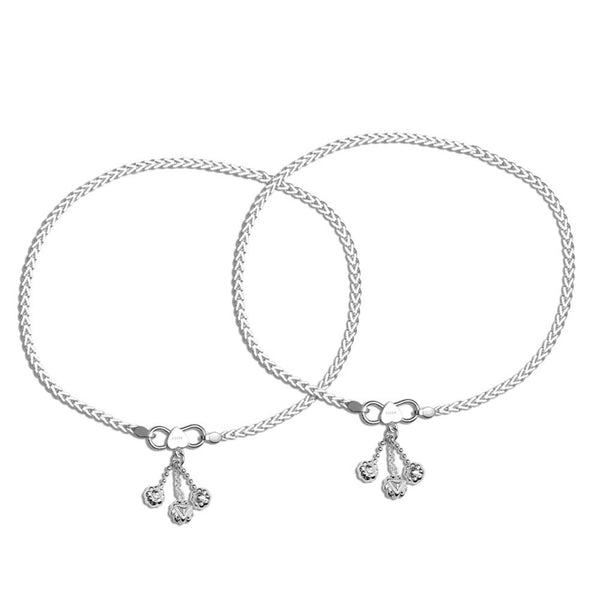 925 Sterling Silver Shell and Heart Charm Long Curb Chain Anklet for Women