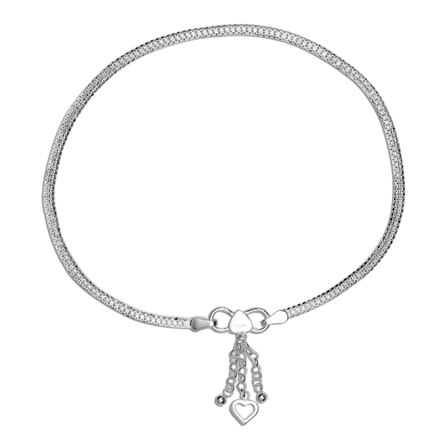 925 Sterling Silver Heart Charm Chain Anklet for Women