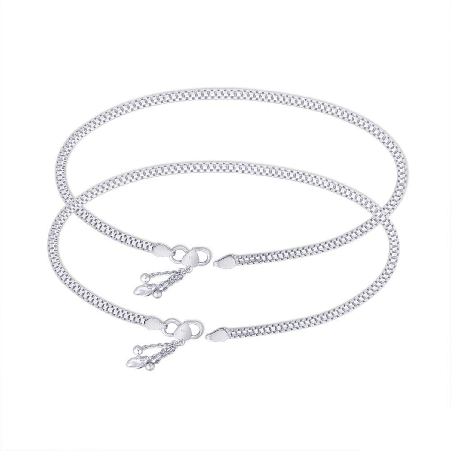 925 Sterling Silver Floral Charm Herring Chain Anklet for Women (PAIR ANKLET)