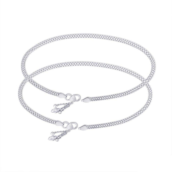 925 Sterling Silver Floral Charm Herring Chain Anklet for Women (PAIR ANKLET)